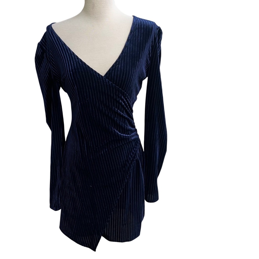 Lovers and Friends Hayden NWt sz small  Navy Blue Ribbed Velvet Wrap Mini Dress